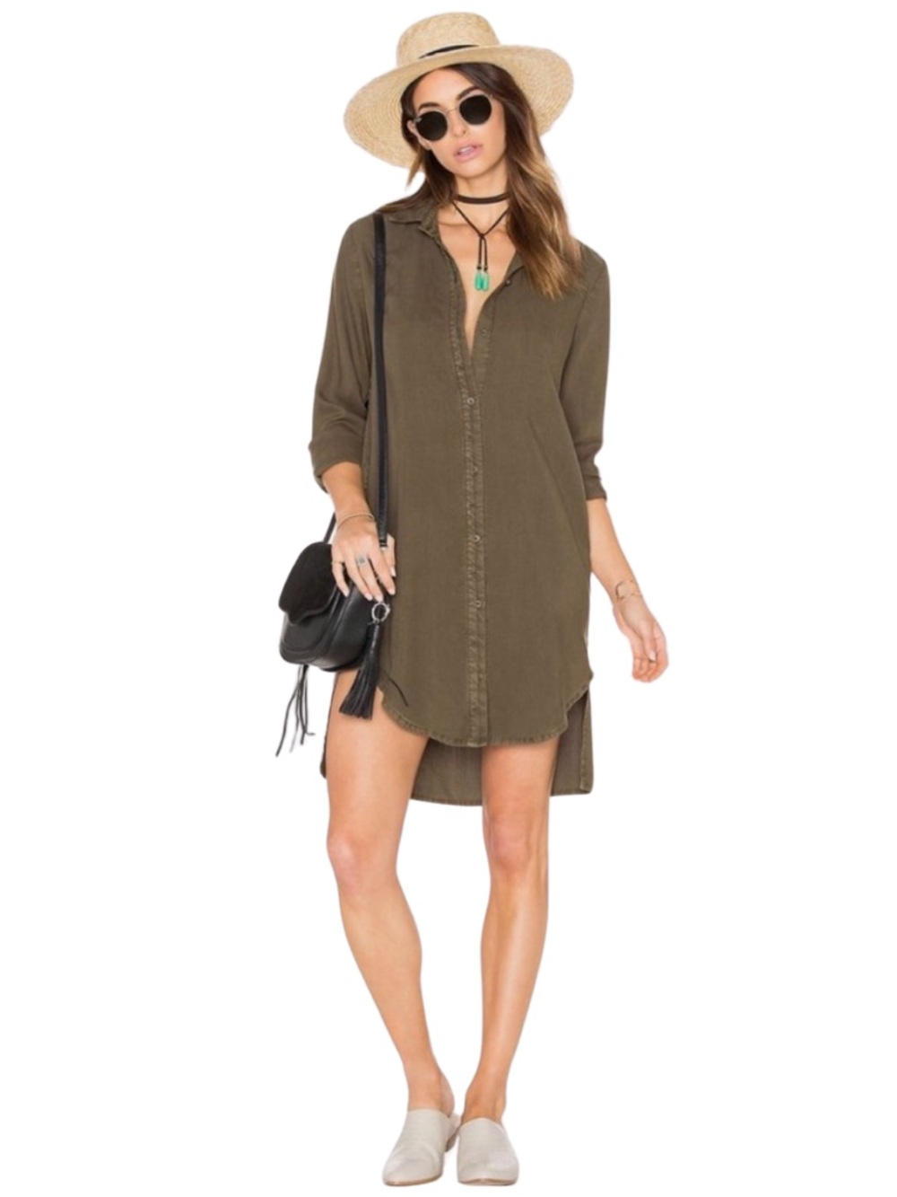 Cloth & Stone from Anthropologie Olive Button-Front Shirt Dress • Small • NWT